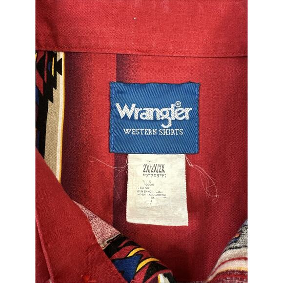 Vtg Wrangler Western Shirt Mens 2XL Short Sleeve Brushpopper Aztec Pearl Snap - Picture 4 of 7